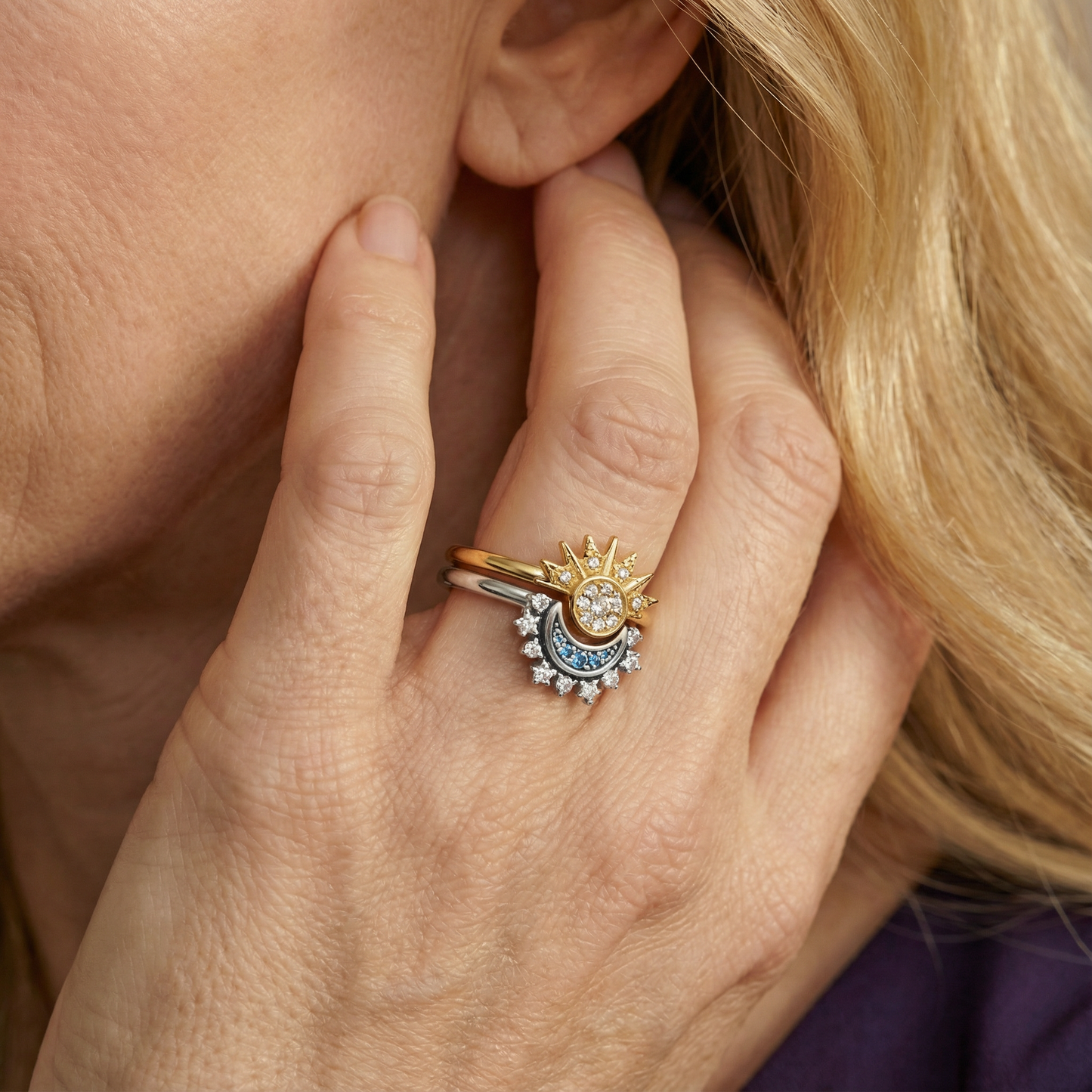 sun moon ring set