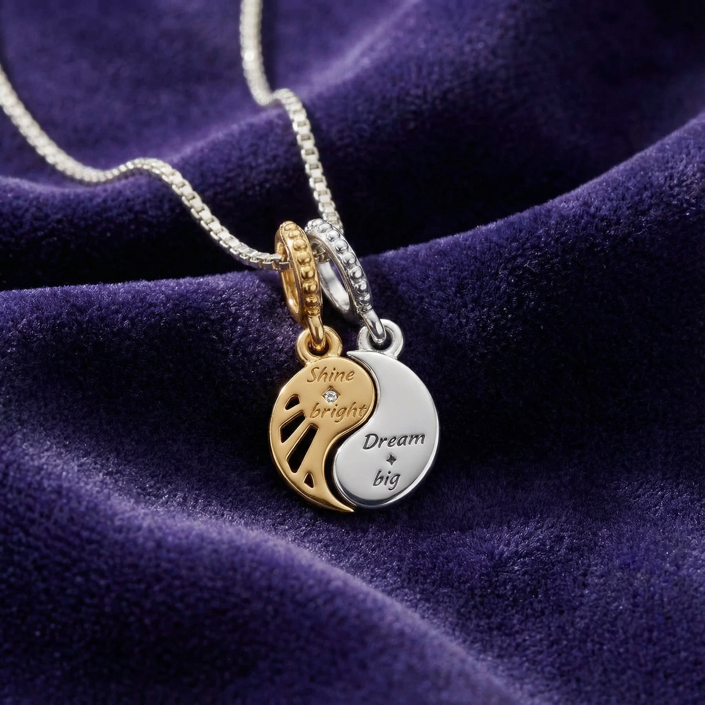 sun & moon dangle charm & necklace set