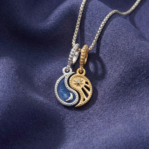 sun & moon dangle charm & necklace set