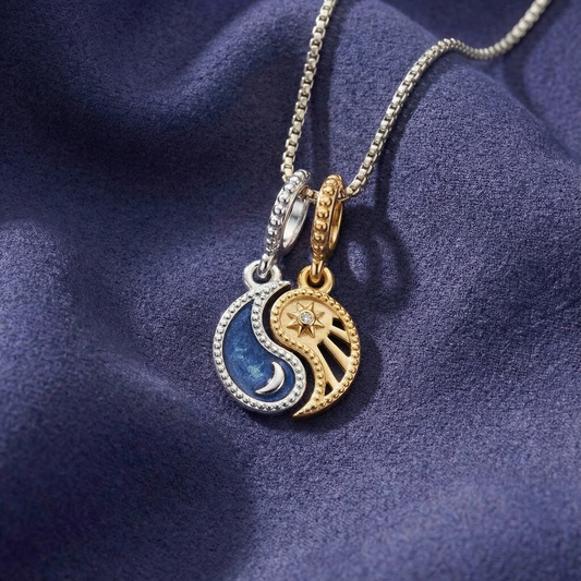 sun & moon dangle charm & necklace set